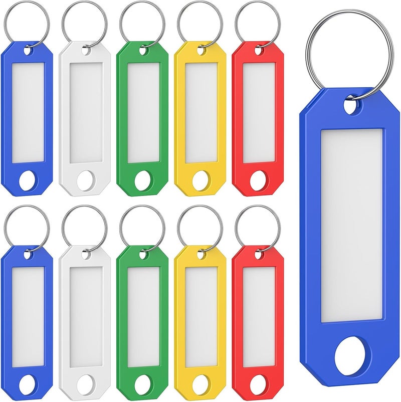 Uniclife 10 Pcs Key Tags, 5 Color Key Tags with Labels, Key Labels for Keychain, 2.3" x 0.8" Plastic Key Identifiers with Split Ring, Blank Key Ring Tags for House Office & School - Image 1